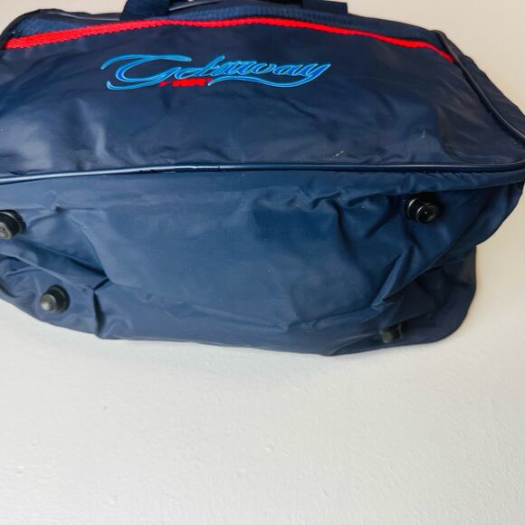 Vintage TWA GETAWAY Navy Blue Red Vinyl Carry On Travel Bag Shoulder Strap Bag - Picture 8 of 11